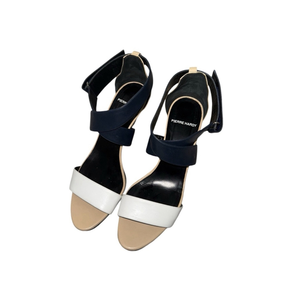 Women's Pierre Hardy Wedge Color Block Sandals, Tan, White & Blue, Size 39 (9) - Picture 2 of 6